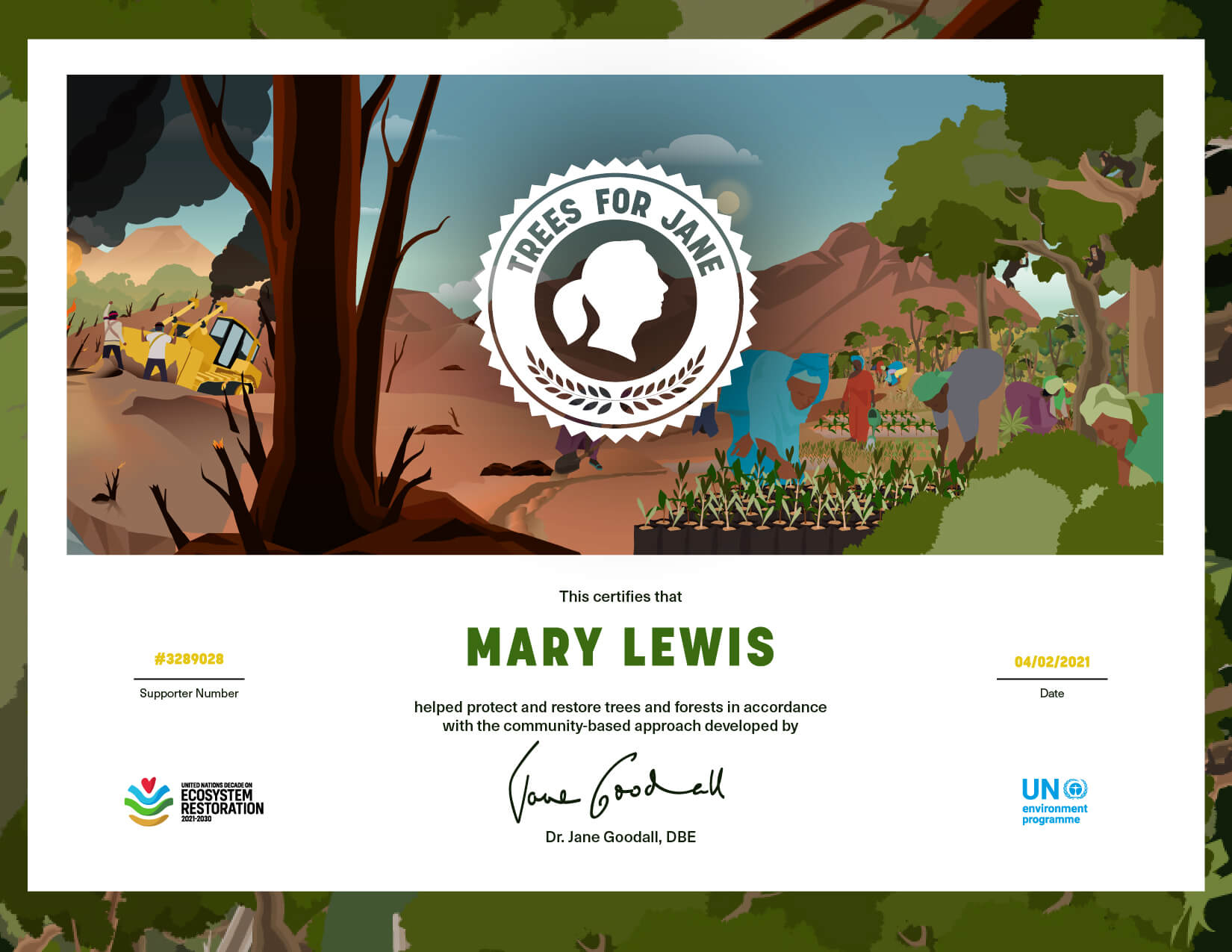 Trees for Jane Certificate